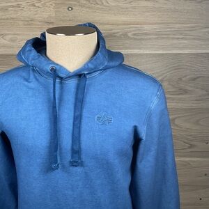Alpha Industries NWT Battlewash Blue Hoodie with Drawstring and Logo.